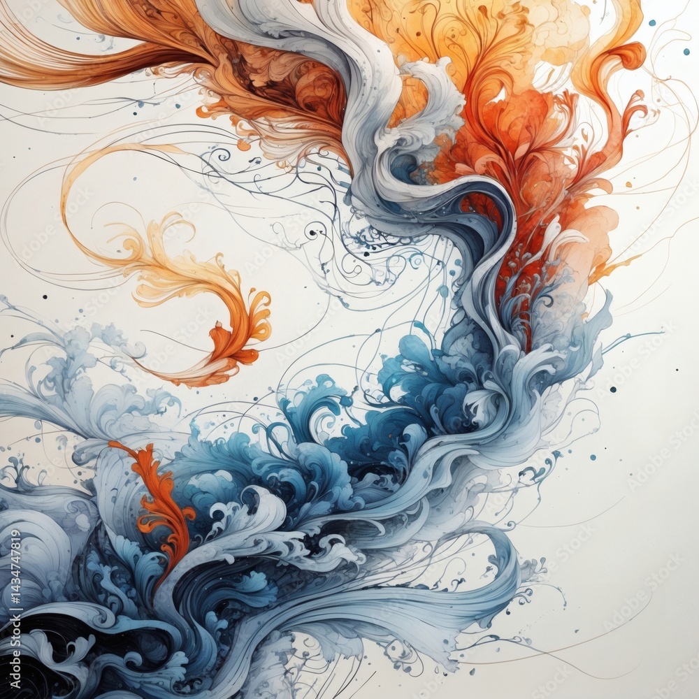 Poster abstract colorful shapes dancing gracefully across the canvas, forming a dynamic composition. swirli