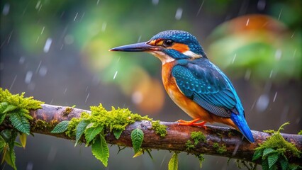 Obraz premium Common Kingfisher Juvenile Thailand Winter Rain Bird Photography
