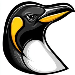 Obraz premium Vector illustration of a penguin head with a black head, yellow beak, and white neck