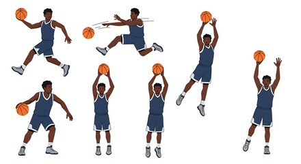 Basketball Player in Action Positions with Ball