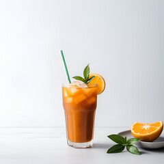 Thai iced tea presented refreshingly against a clean white backdrop.