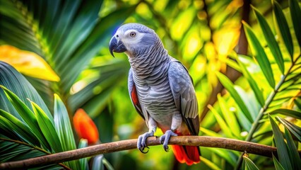 Obraz premium Aerial View African Grey Parrot Bird Branch Wildlife Nature Photography