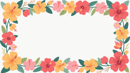 Hibiscus rosa-sinensis Pattern, flower vector pattern surrounds a border.