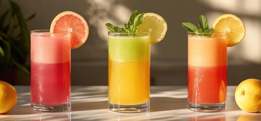 Fruit juice beverages colorful fresh drinks refreshment