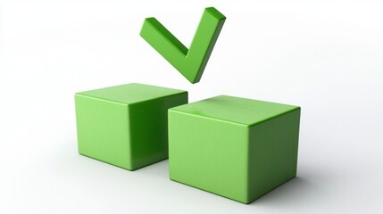 Green checkmark flies over aligned blocks representing success, validation, and approval