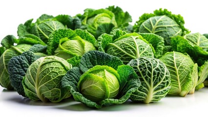 Fresh Cabbage Collection, Miniature Tilt-Shift Photography, White Background, Isolated Vegetables