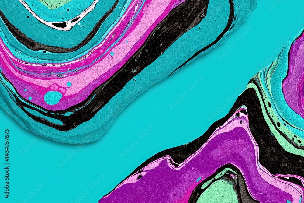Poster abstract colorful waves with turquoise background and layered textures.