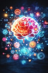 Obraz premium Integrated Neural Network Depicting Brain Connectivity and Data Flow
