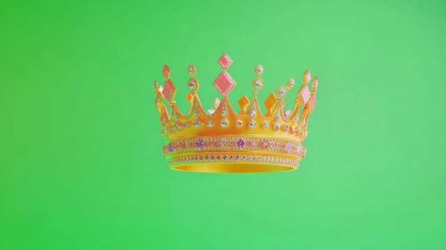 Golden crown with jewels isolated on chroma key.