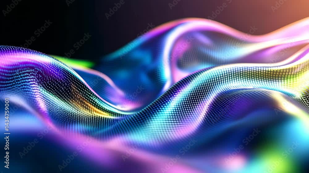 Poster colorful abstract waves with light reflections and digital patterns