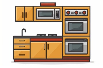 Modern kitchen design with appliances and cabinetry in vibrant colors.