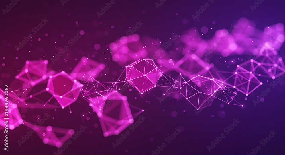 Poster abstract network connecting polygonal shapes with dots and lines on gradient