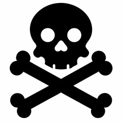 Crossbones and skull death flat black vector icon on white background.