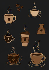 Obraz premium Coffee background. Pattern on minimalistic Background Design. Coffee seamless pattern. Design for cafe, menu or restaurant