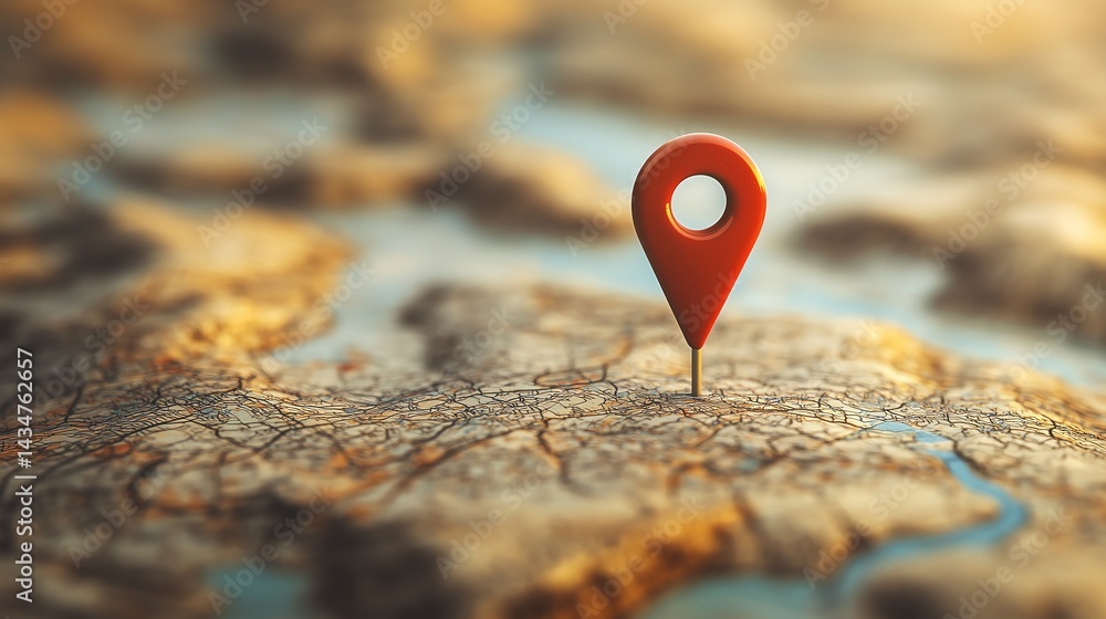 Poster minimalist map with single pin | adventure-themed | ample copy space