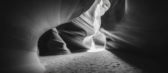 Striking Monochrome Image of Antelope Canyon's Majestic Light and Shadow