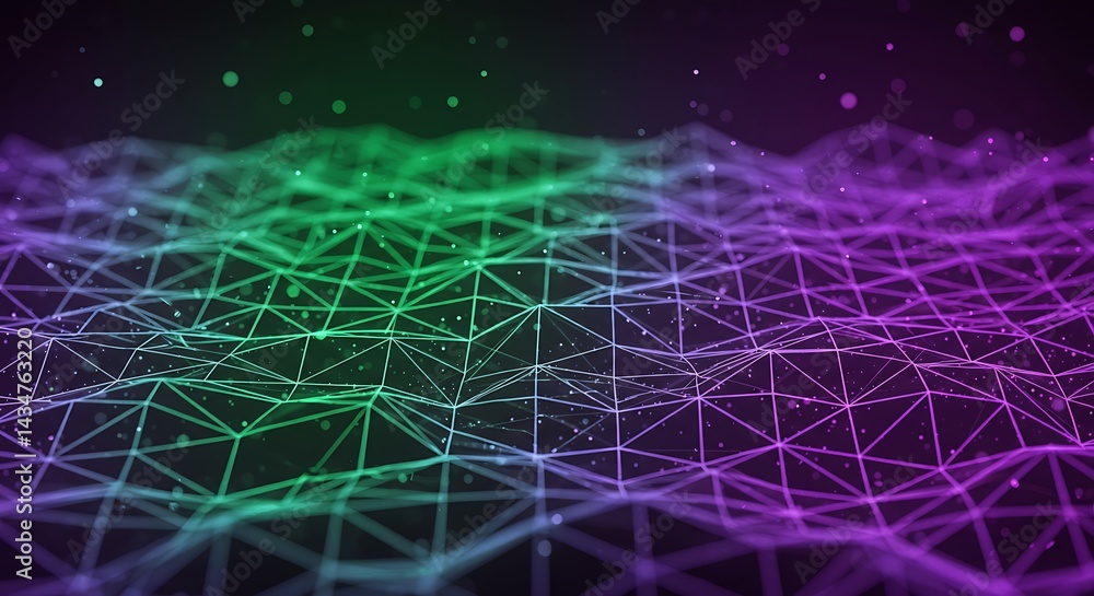 Poster abstract digital surface with connected lines and glowing particle details