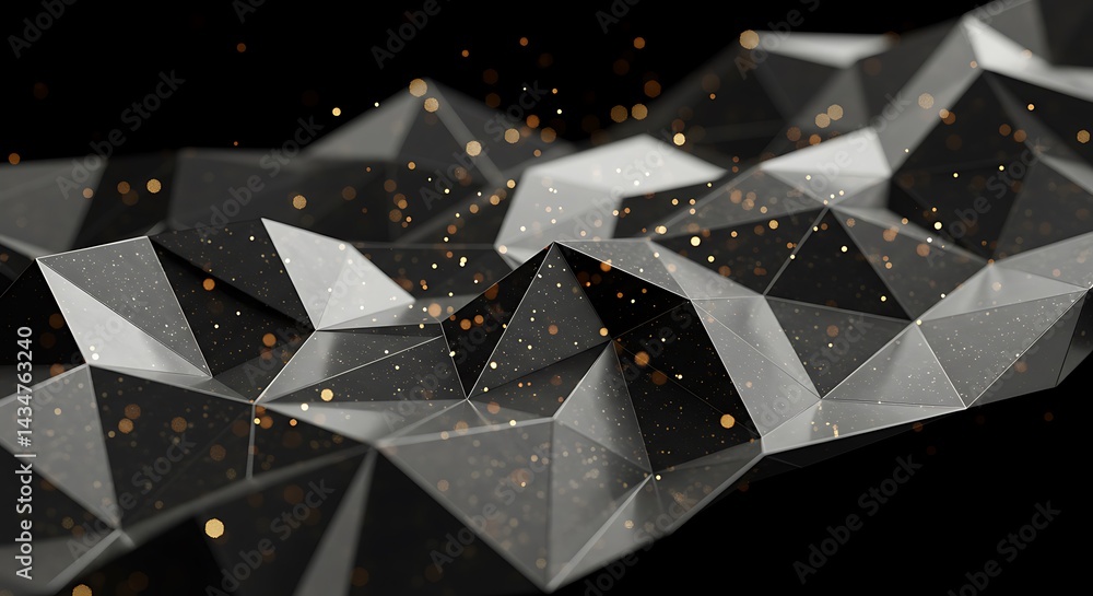 Aufkleber abstract geometric surface with sparkling particles on dark background