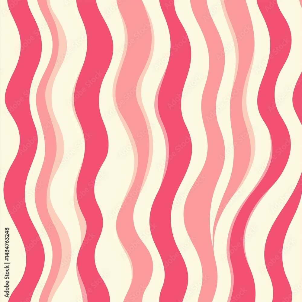 Poster retro seamless pattern with minimalist wavy vertical pink lines – 1970s funky design with negative s