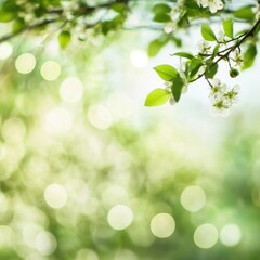 Spring blossoms and foliage in soft, bokeh light.