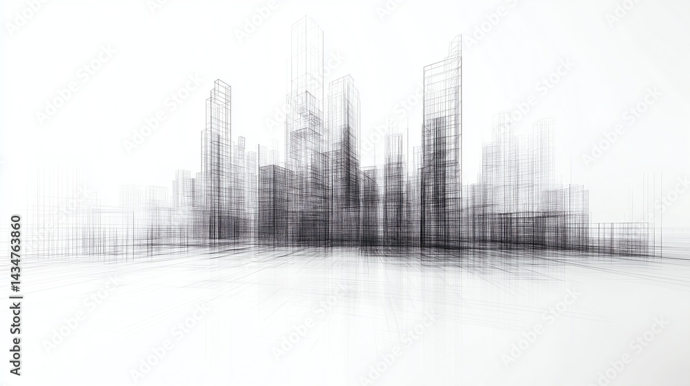 Poster wire-frame 3d abstract data visualization - monochromatic with strategic copy space