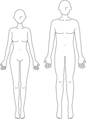 前を向いた男女のシンプルな線画イラスト