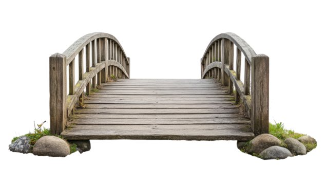 Walking on Old Wooden Bridge Path Connecting Two Sides