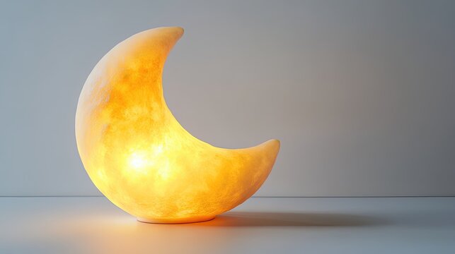 A child friendly night lamp shaped like a glowing moon