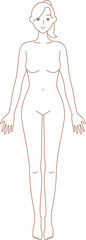 前を向いた女性のシンプルなヌードイラスト