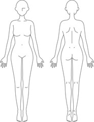 女性のシンプルな線画イラスト（前後）