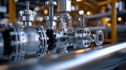 Fototapeta premium Intricate Close Up of a Metallic Pipe Showcasing Industrial Design Details