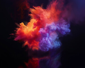 Color powder explosion, vibrant tones, isolated on black