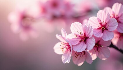 Fototapeta premium Delicate pink sakura blossoms, full bloom, intricate detail, pink flowers, aesthetic