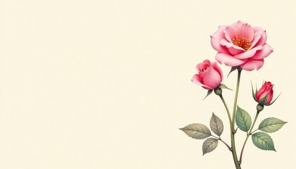 Fototapeta premium Delicate watercolor rosebuds on a cream background, floral print, buds, wallpaper