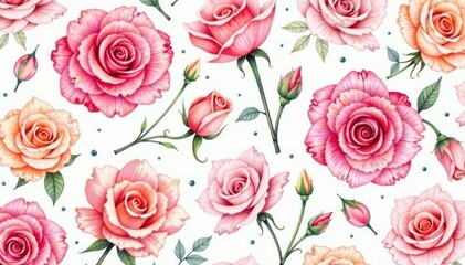 Delicate watercolor roses, soft hues, seamless repeat, design, repeat, flowers