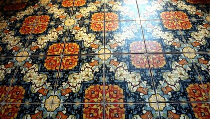 Obraz premium Geometric tile floor pattern, intricate design, mosaic, shape, abstract pattern