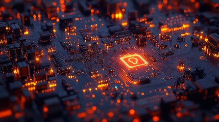 A close-up view of a computer motherboard with intricate circuits and components