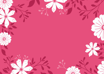 Minimal Botanical Floral Frame – Red Leaves and White Flowers on Pink Background. Ideal for wedding invitations, greeting cards, posters, and social media designs. High-quality vector.