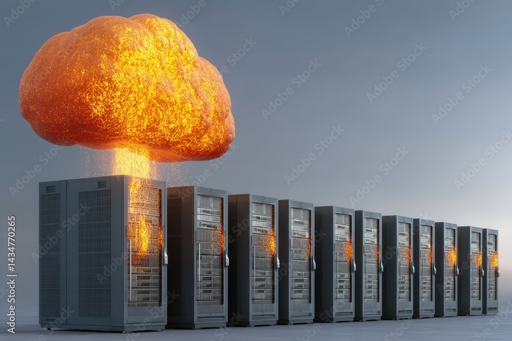 Aufkleber digital brain concept emerging from server racks.