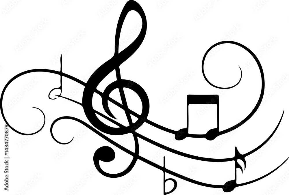 Poster use a textured, faded parchment background with classical sheet music faintly printed across it. add