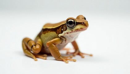 Small brown frog on plain white, delicate features visible , background, animal, small frog