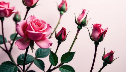 Fototapeta premium Small-scale repeating rose buds, monochrome print, buds, background