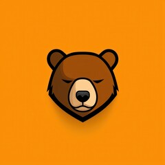 Obraz premium Minimalist illustration of a bear's head with closed eyes and a slight smile against an orange background