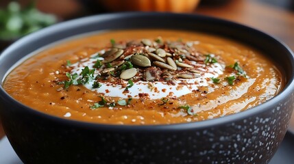 Creamy Pumpkin Soup in Rustic Bowl