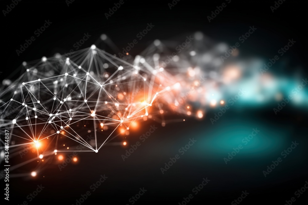 Poster abstract network connections with glowing nodes and a dark background.
