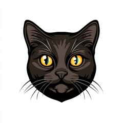 Illustration of a dark gray cat with bright yellow eyes and pointed ears