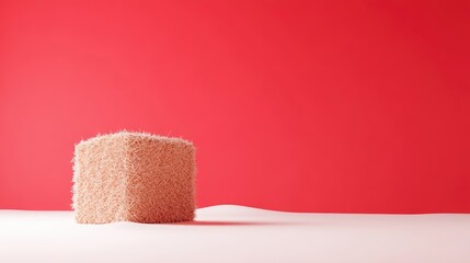 Obraz premium Minimalist, fluffy cube on a red and white background