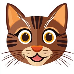 Whimsical cartoon illustration of a brown cat with yellow eyes and pink nose