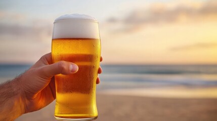 Relaxing Beach Scene with Person Enjoying Refreshing Glass of Beer