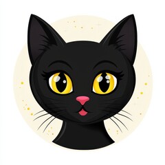 Cartoon illustration of a black cat with bright yellow eyes and golden dots